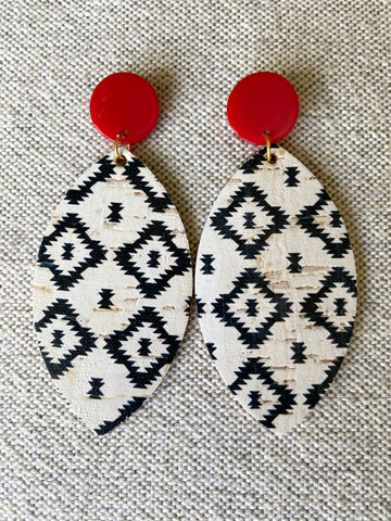 Red, White and Black Leather Earrings