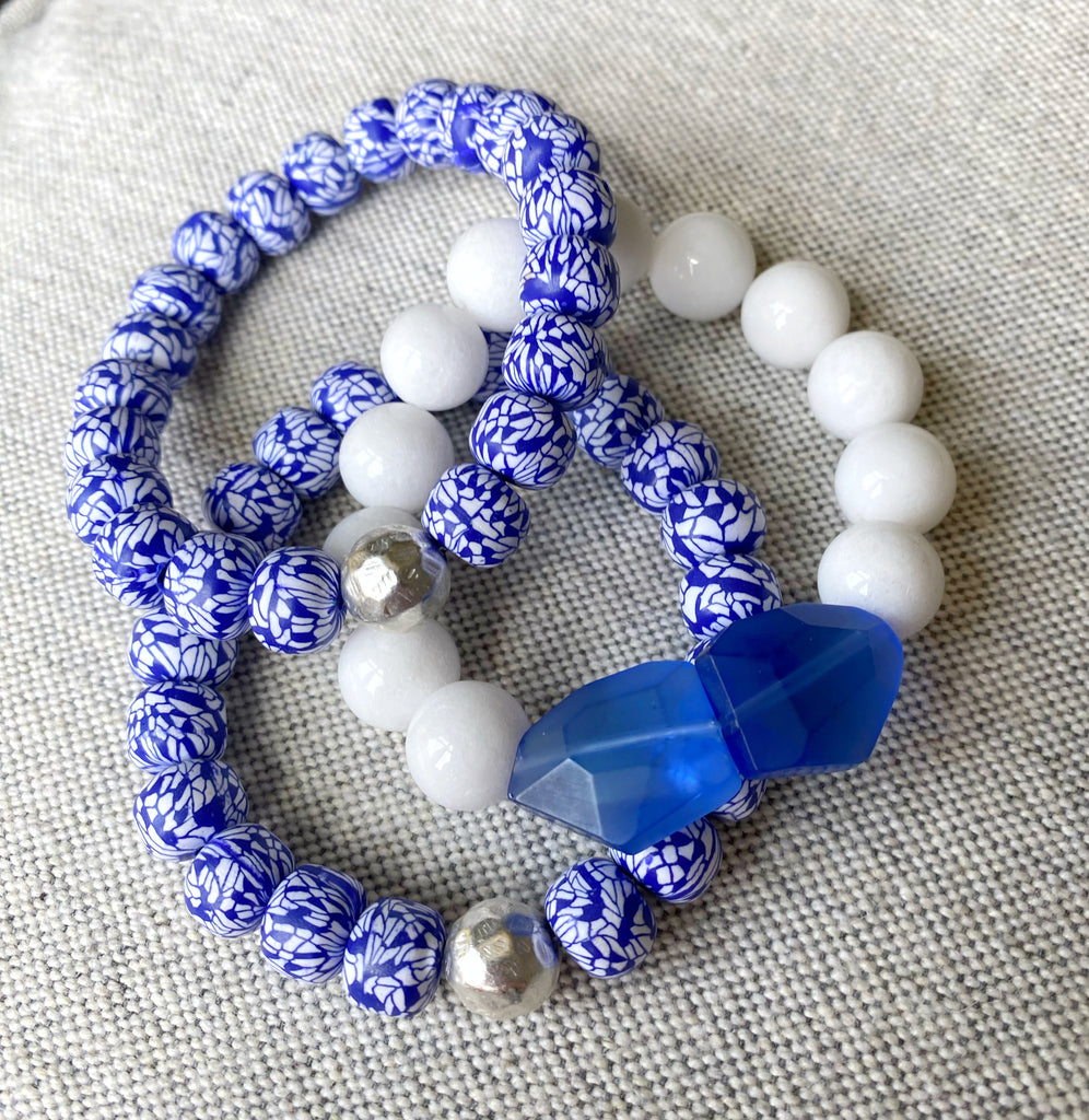 Blue and White Bead Bracelet