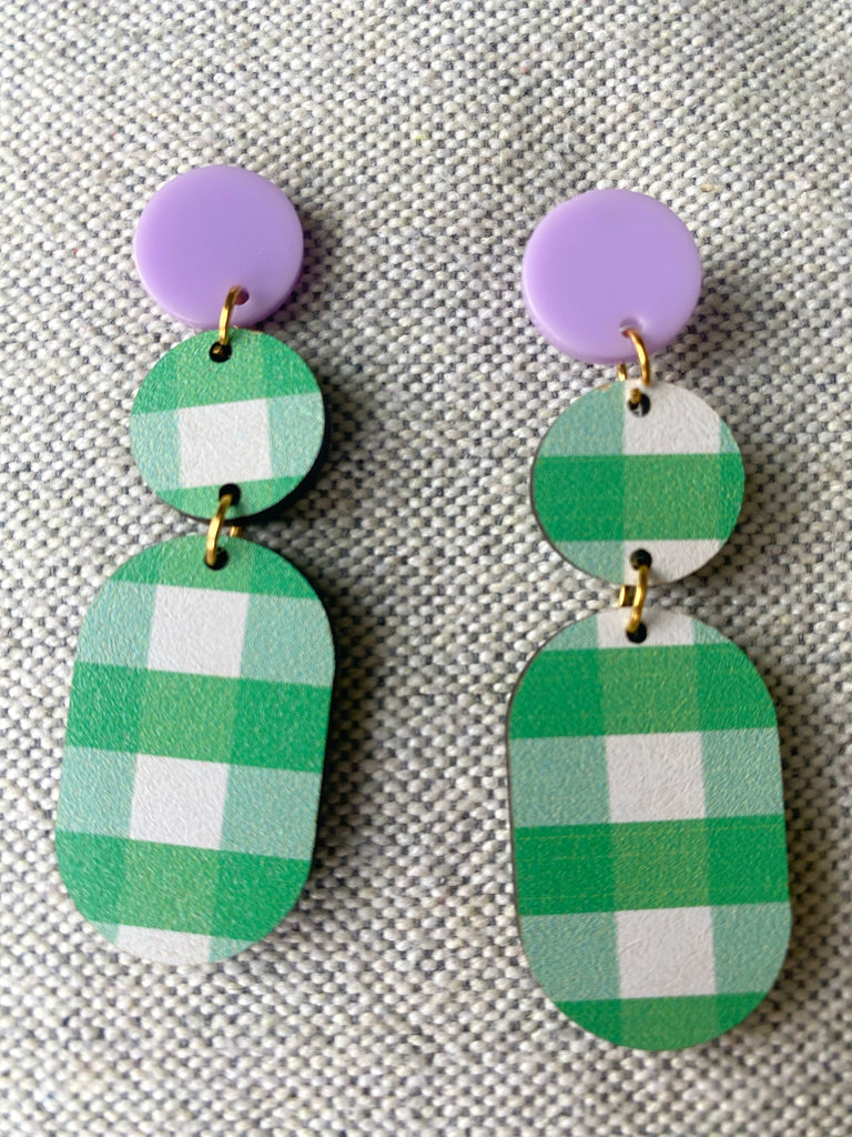 Purple and Green Gingham Earrings
