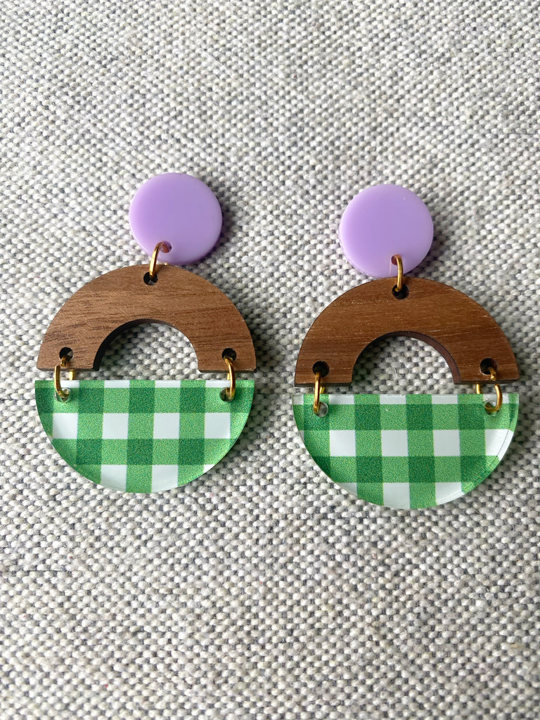 Purple and Green Plaid Earrings