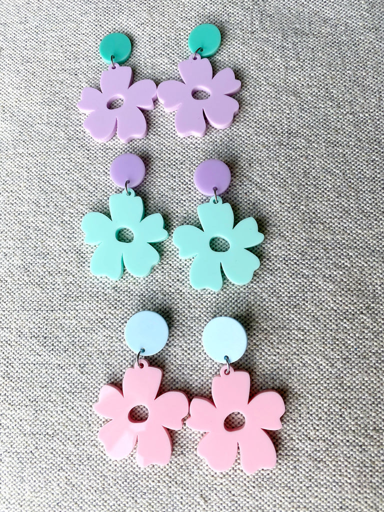 Pink Acrylic Flower Earrings