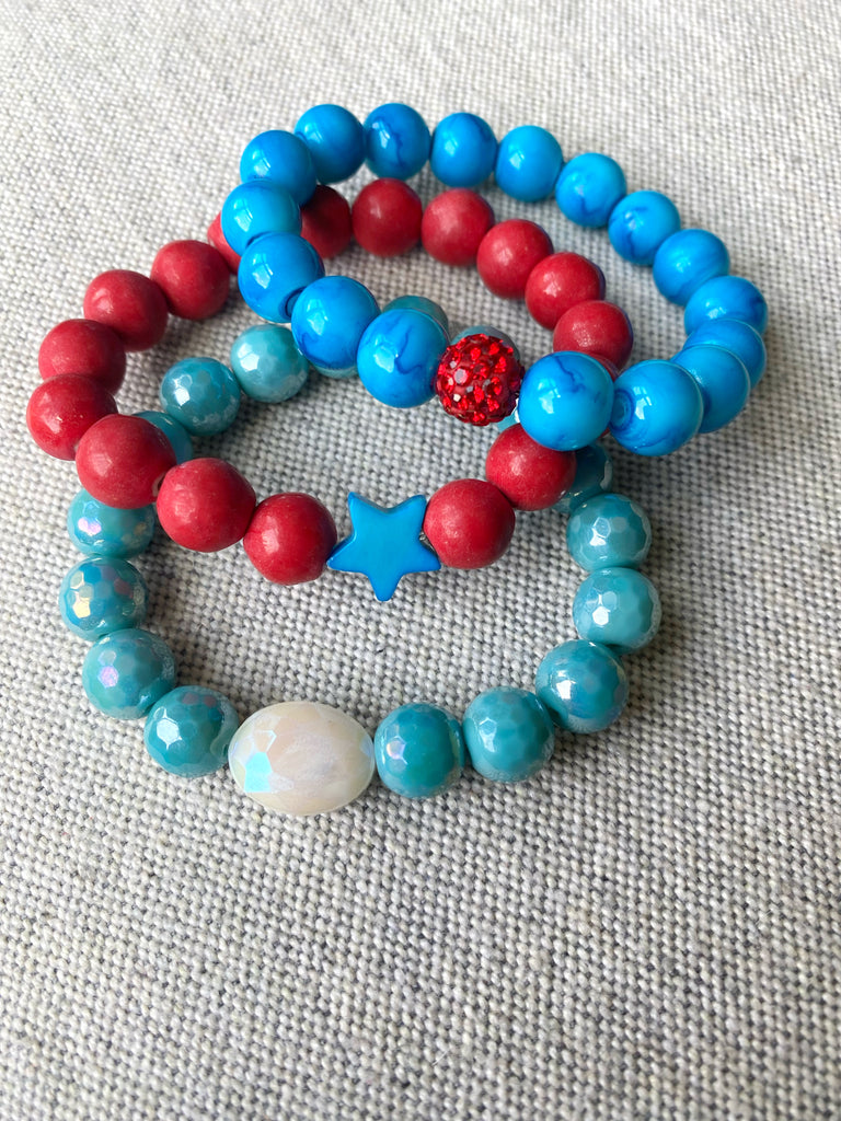 Red and Blue Beaded Bracelet