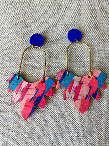 Pink and Blue Leather Earrings