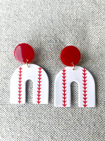 Red and White Baseball Earrings