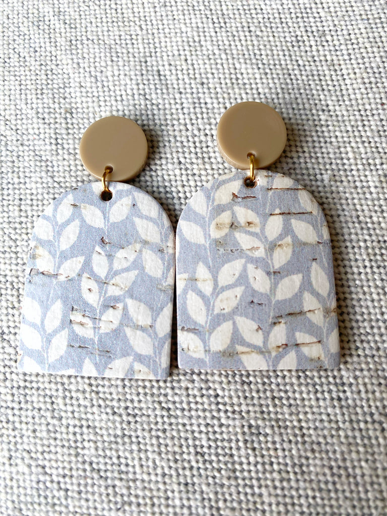 Blue and White Floral Leather Earrings