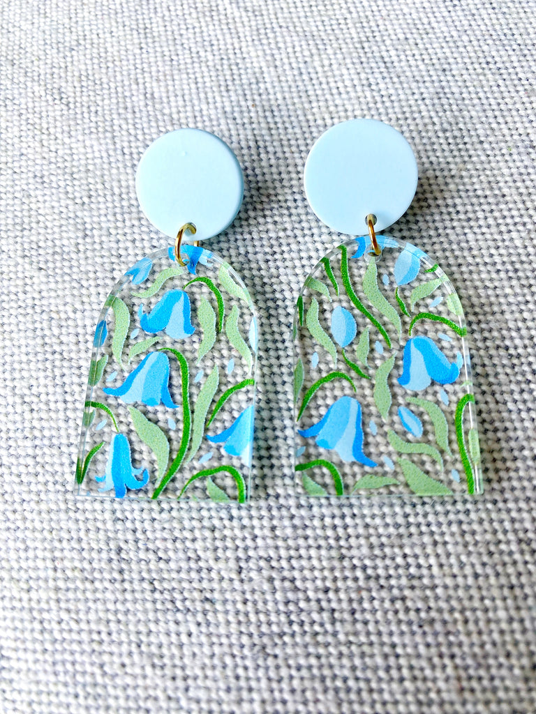 Blue Floral Acrylic Earrings
