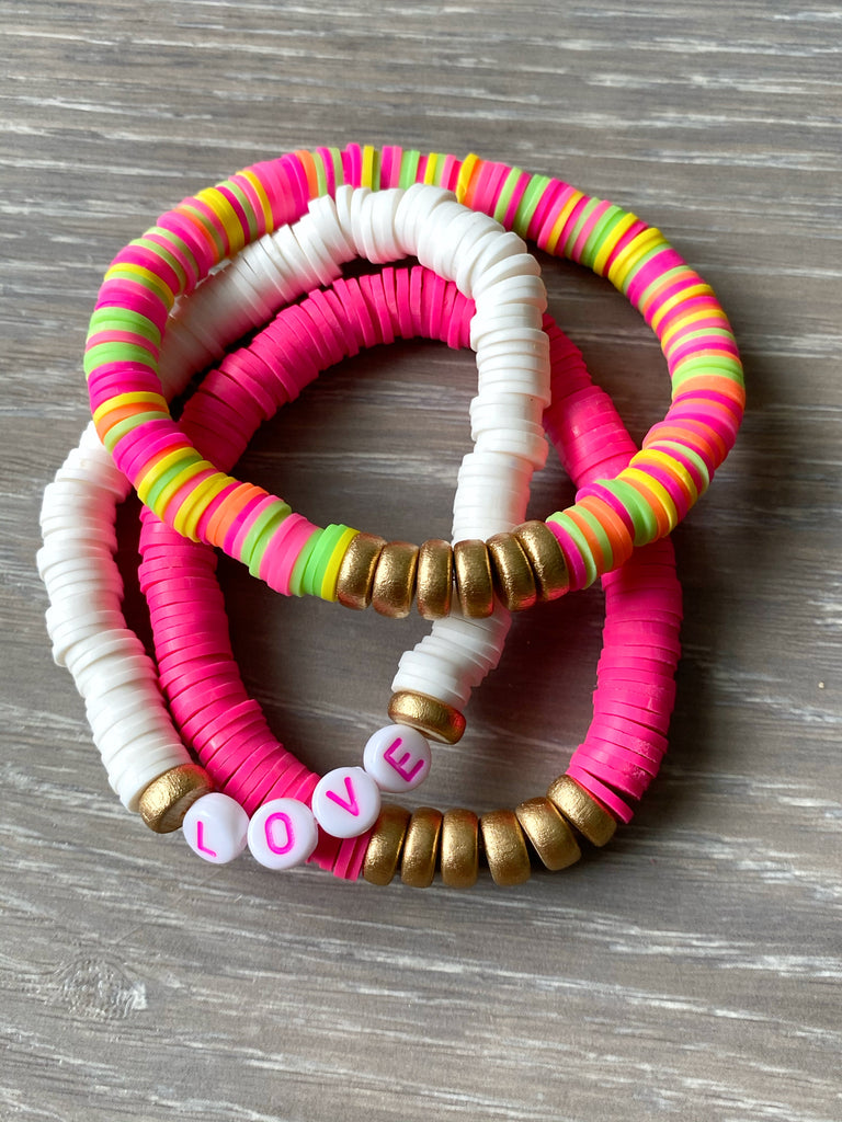 Pink Multicolor Vinyl Heishi Bead Bracelet