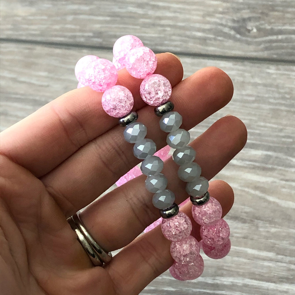 Pink and Gray Beaded Bracelet