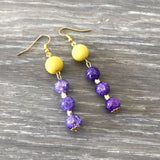 Purple and Yellow Beaded Earrings