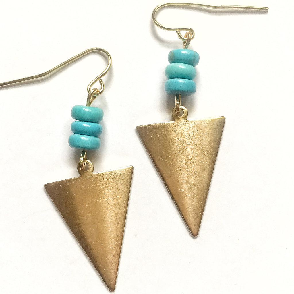 Turquoise and Gold Triangle Earrings