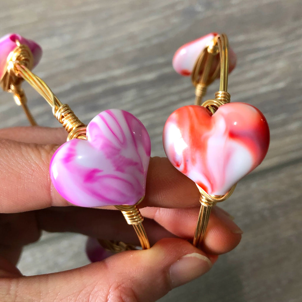 Pink and White Marbled Heart Bangle