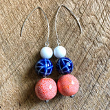Blue, White and Orange Beaded Earrings