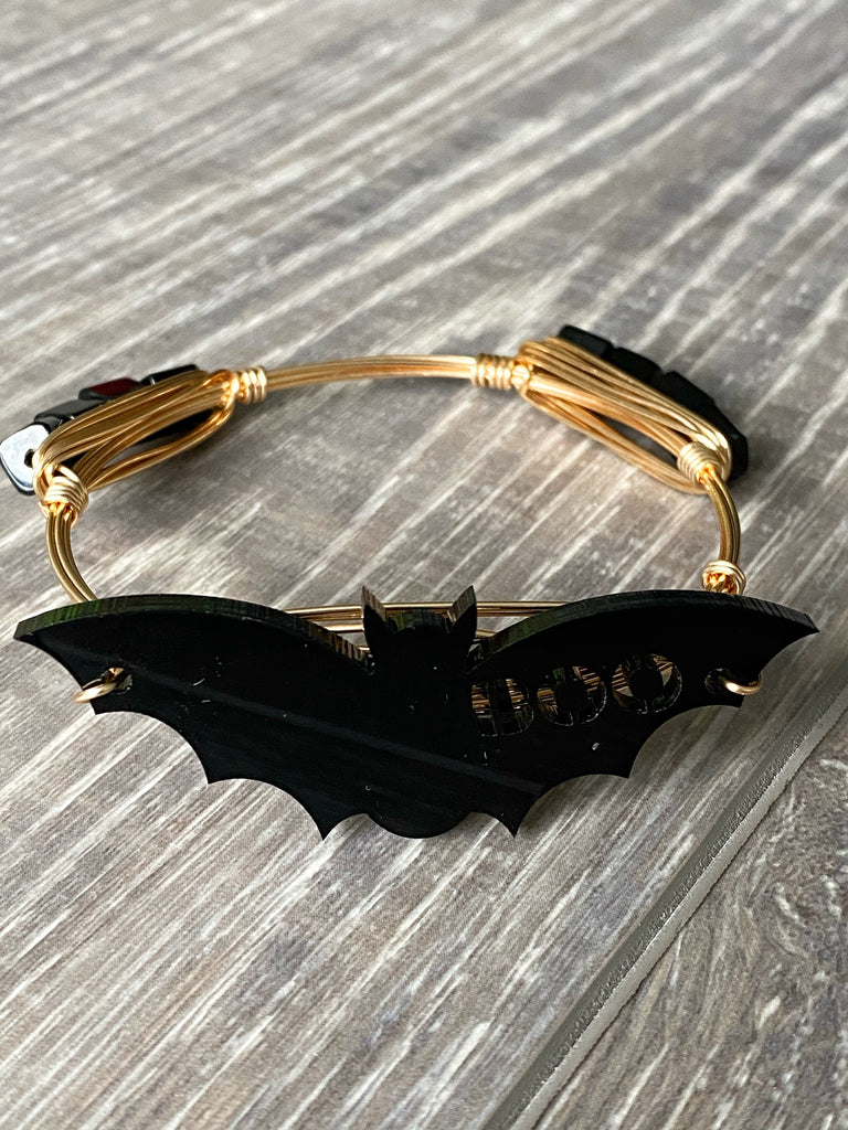 Black Bat Acrylic Bead Bangle