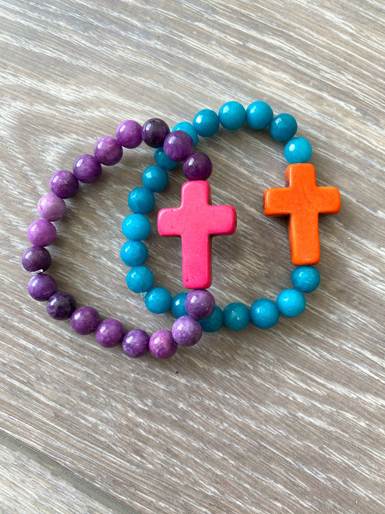 Purple and Pink Cross Bracelet