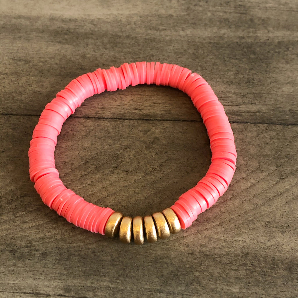 Coral Pink Vinyl Bead Bracelet
