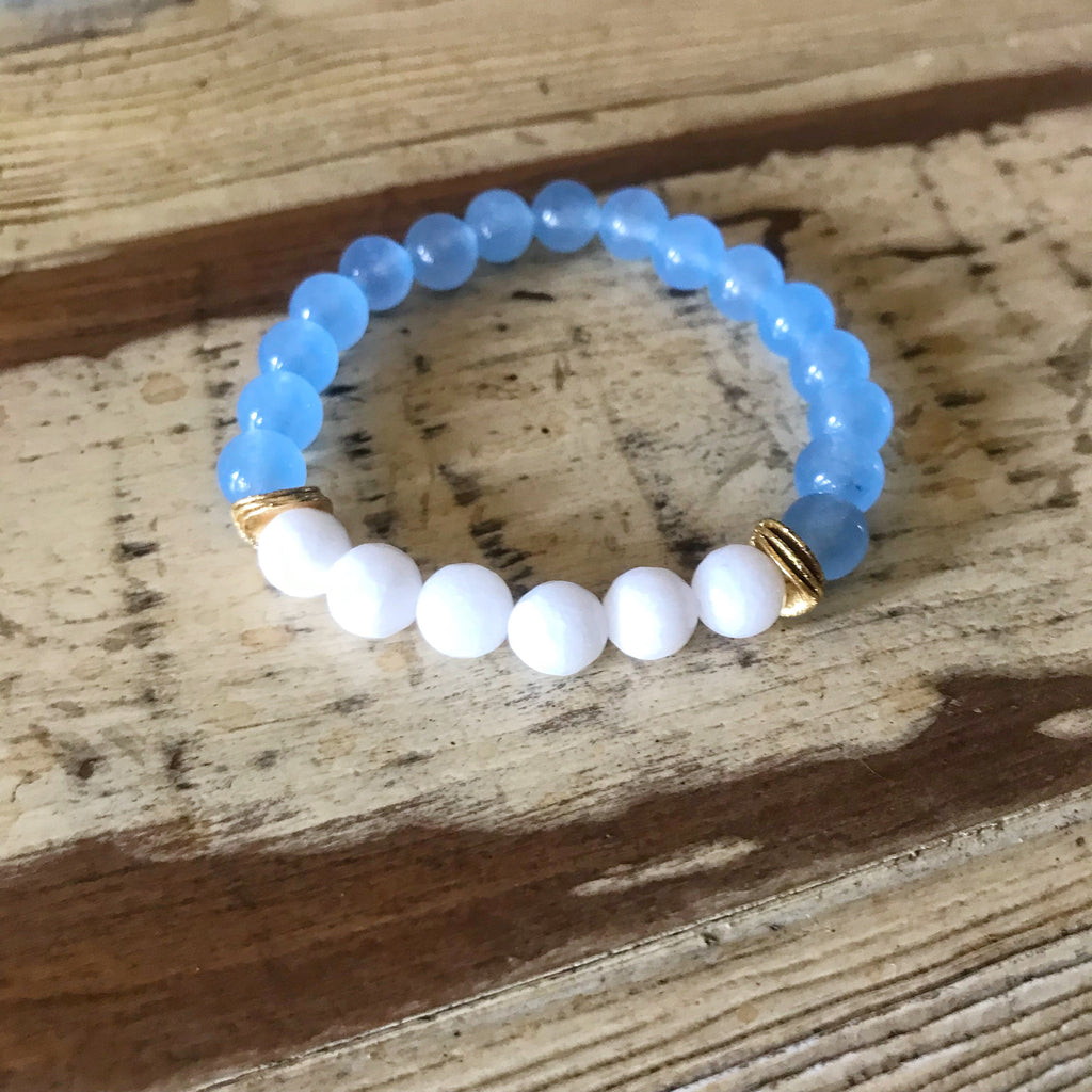 Blue and White Beaded Bracelet