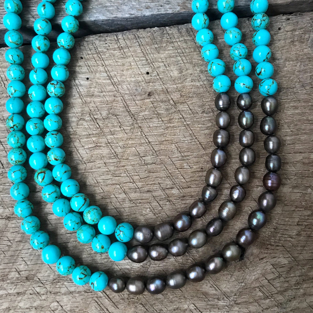 Turquoise and Pearl Multistrand Necklace