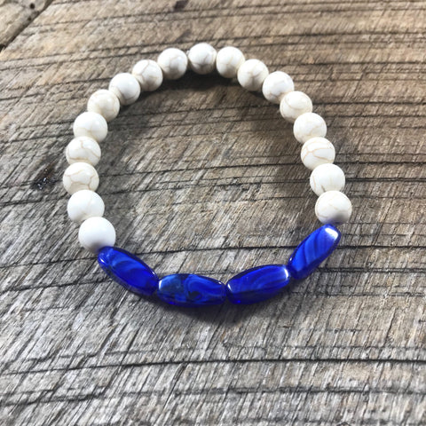 White and Blue Beaded Bracelet