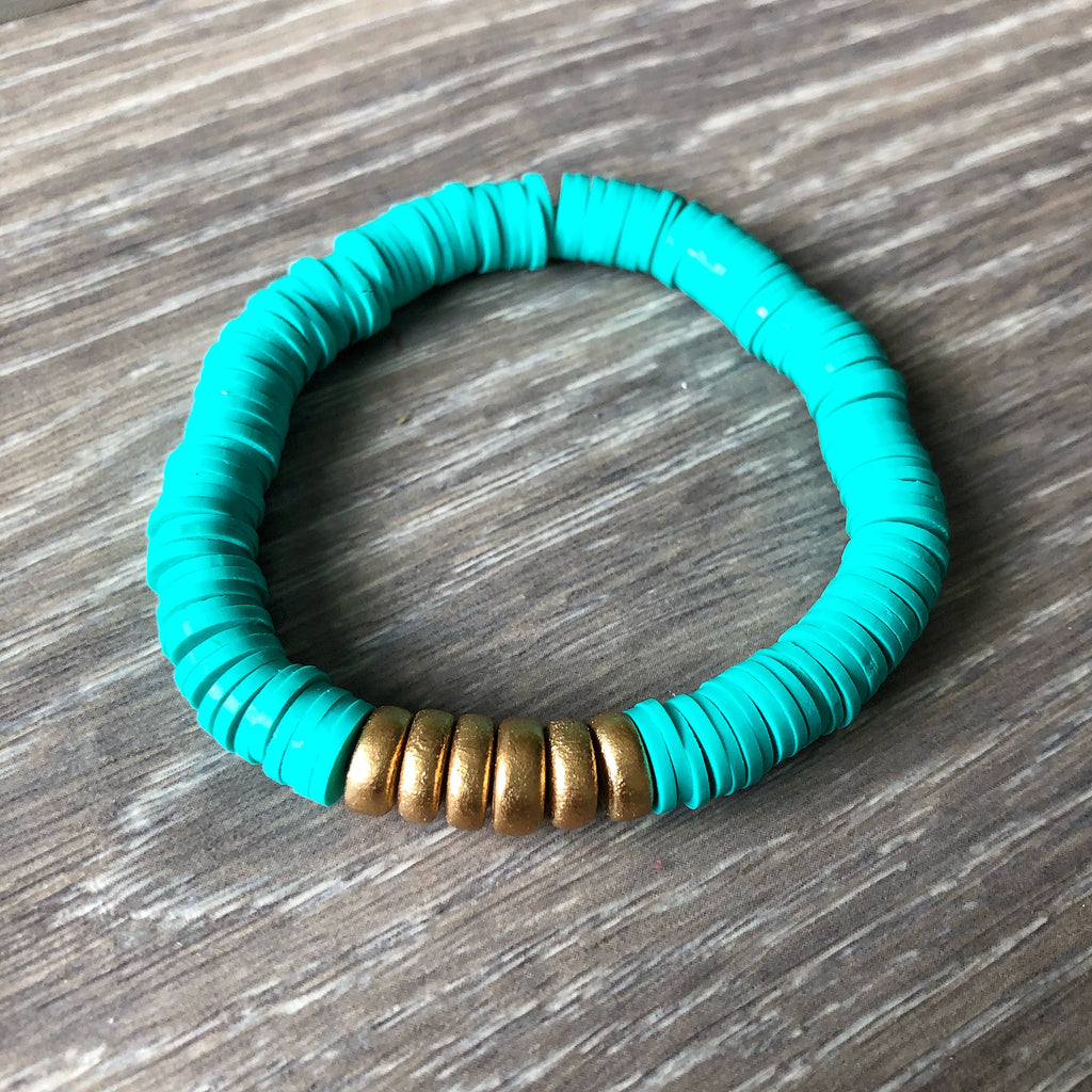 Turquoise Vinyl Heishi Bead Bracelet
