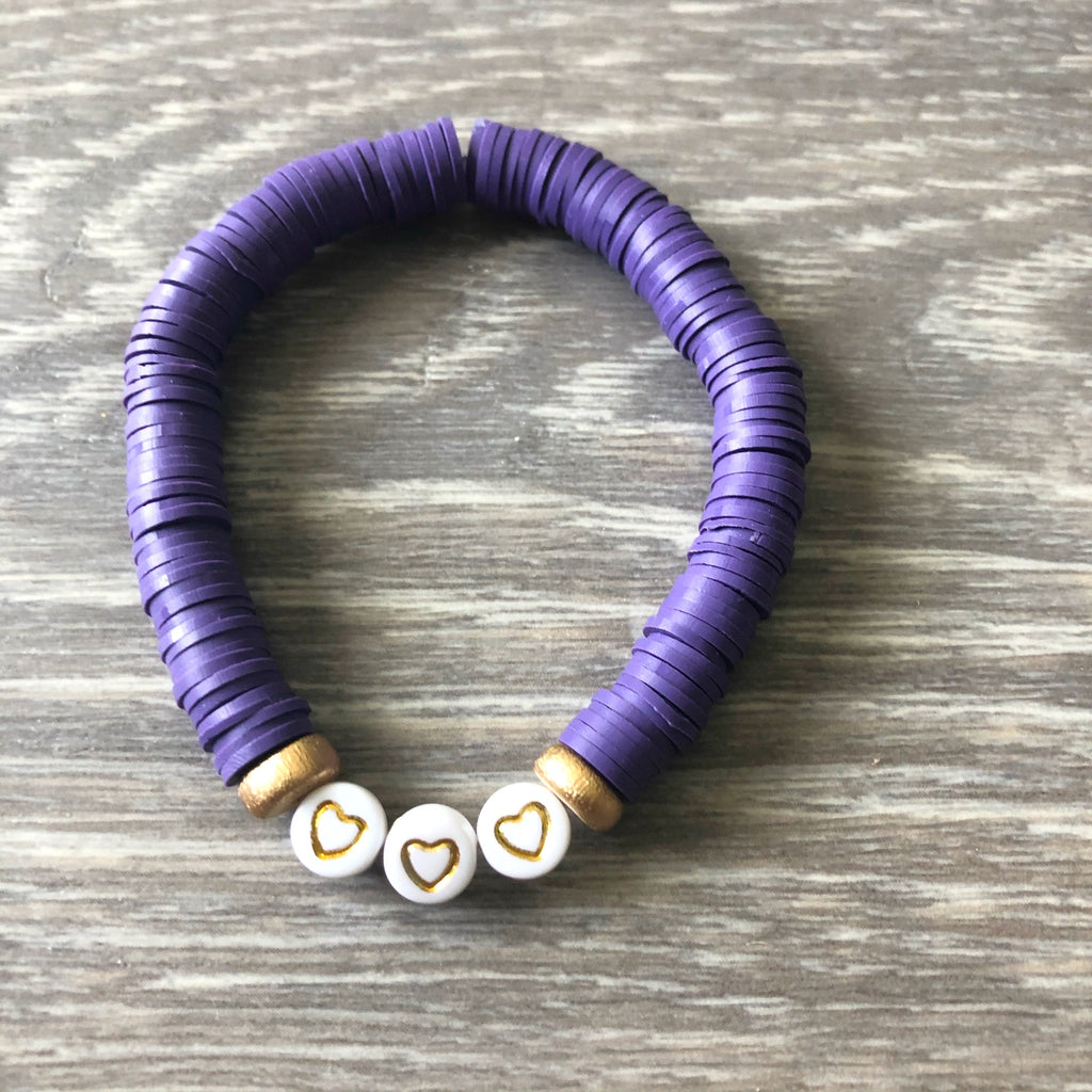 Purple Vinyl Heart Bead Bracelet