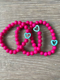 Pink and Turquoise Heart Bracelet