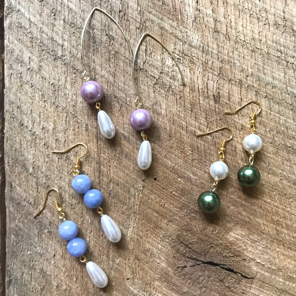 Pink and White Pearl Drop Earrings