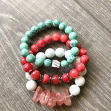 Mint and Coral Beaded Bracelet Stack
