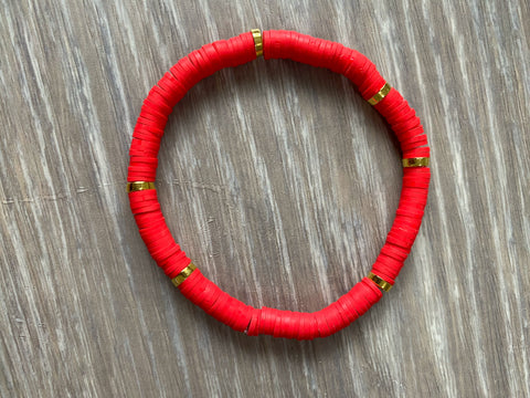 Red Vinyl Heishi Bead Bracelet