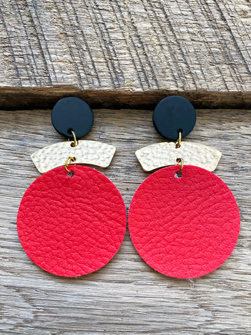 Red and Black Leather Earrings
