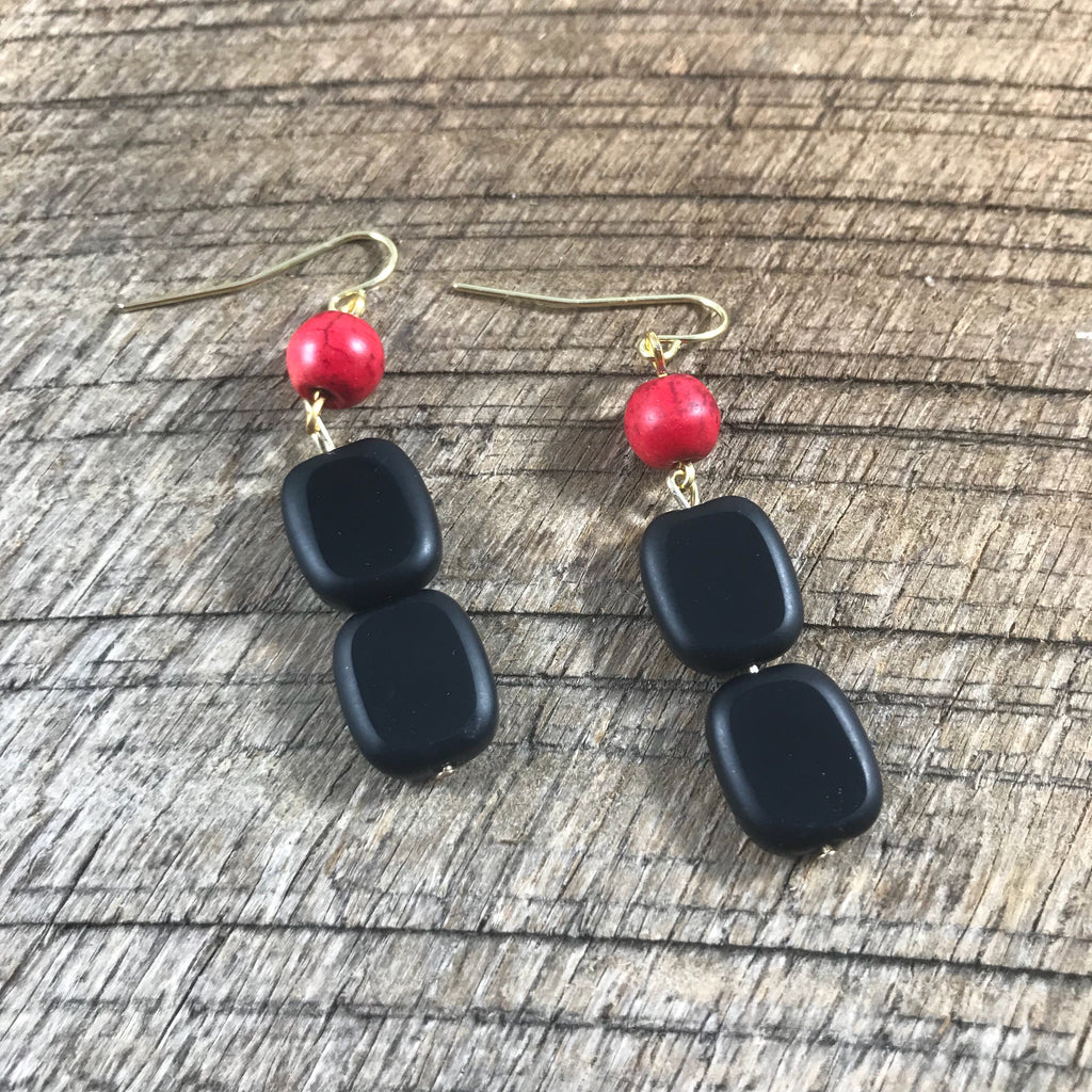 Red and Black Bead Earrings