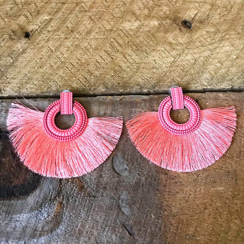 Pink Fringe Tassel Earrings