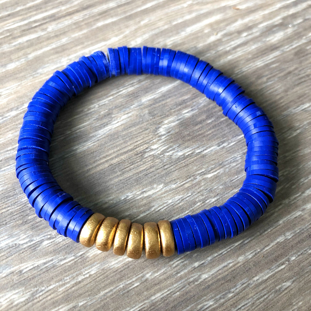 Blue Vinyl Heishi Bead Bracelet