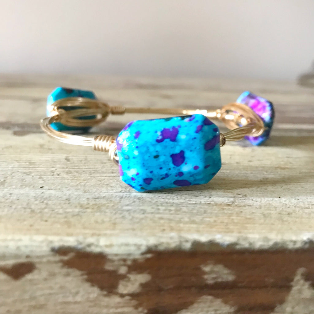 Light Blue Speckled Wire Wrap Bangle