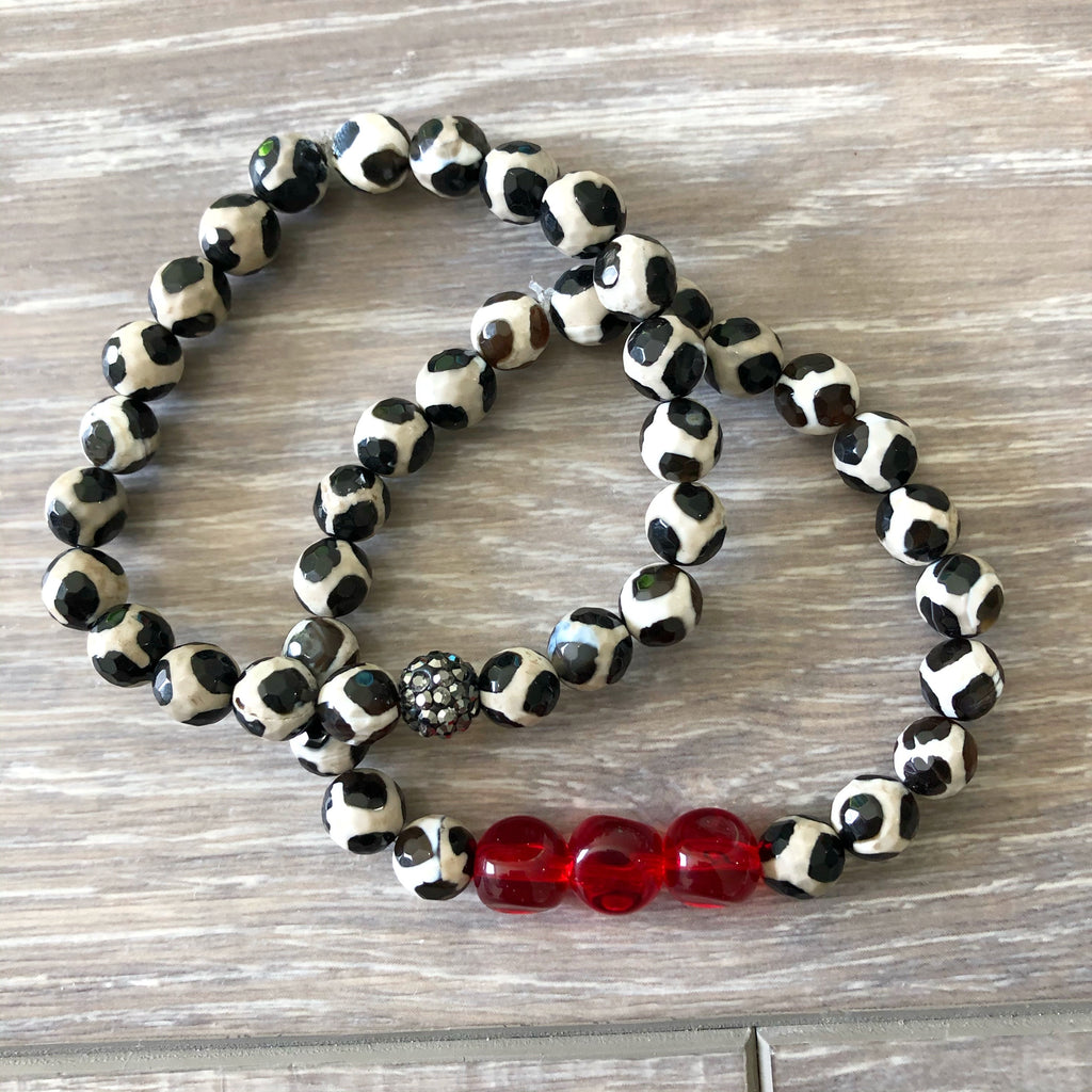 Red, White, and Black Beaded Bracelet