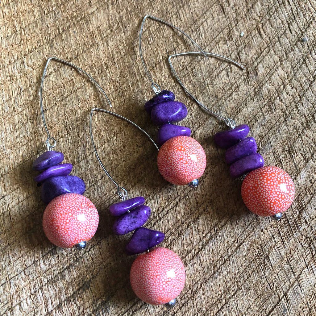 Purple and Orange Beaded Earrings