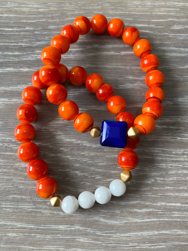Orange and White Beaded Bracelet