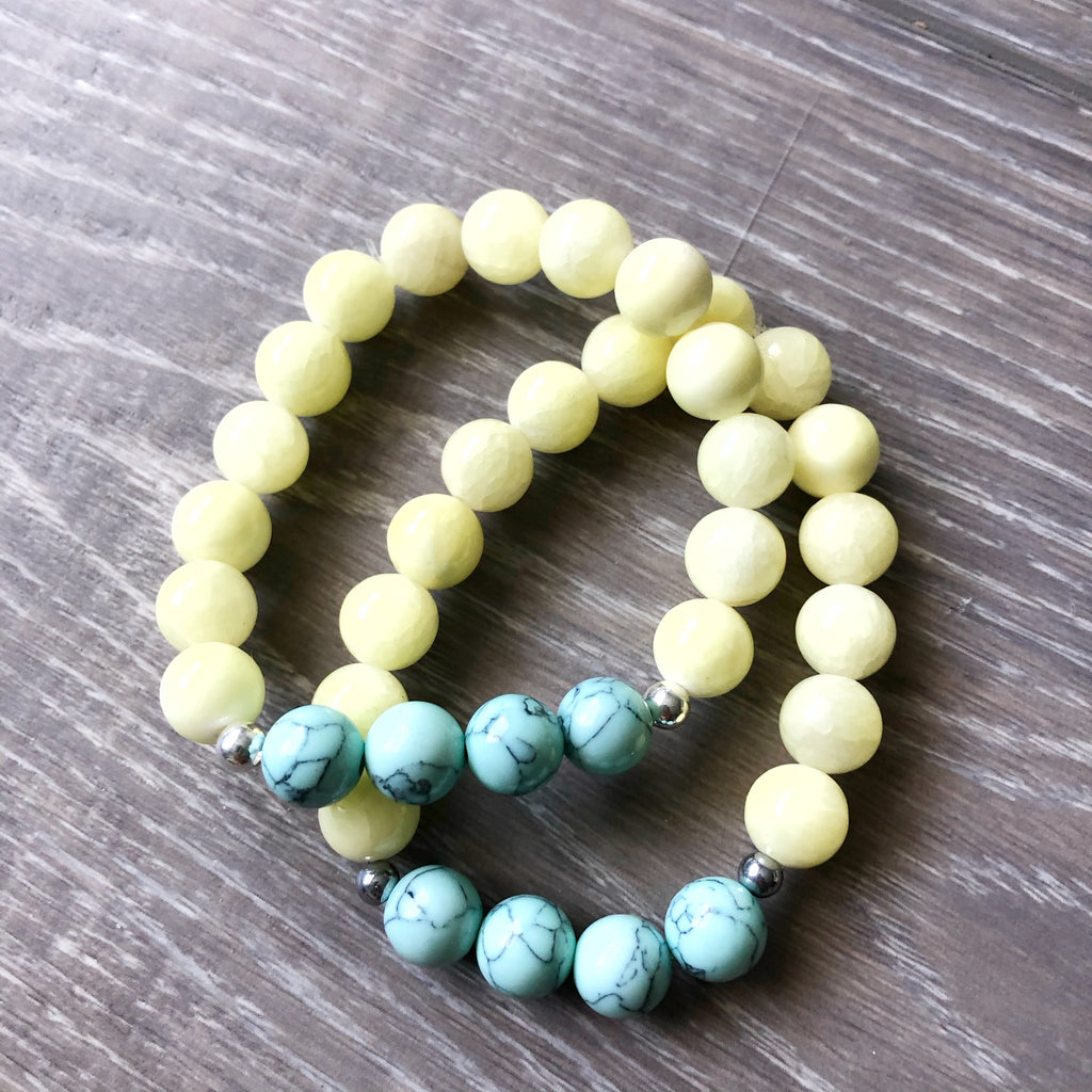 Yellow and Mint Beaded Bracelet