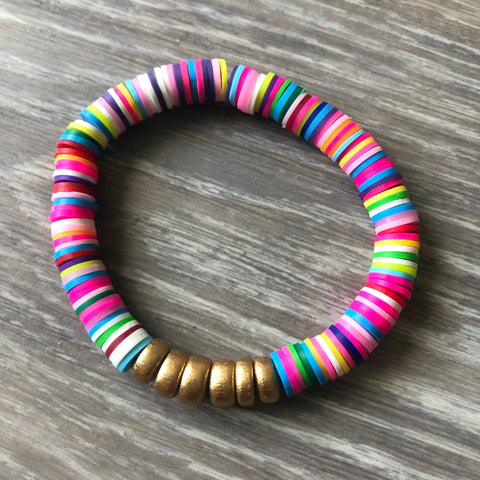 Pink Muliti-colored Vinyl Heishi Bead Bracelet