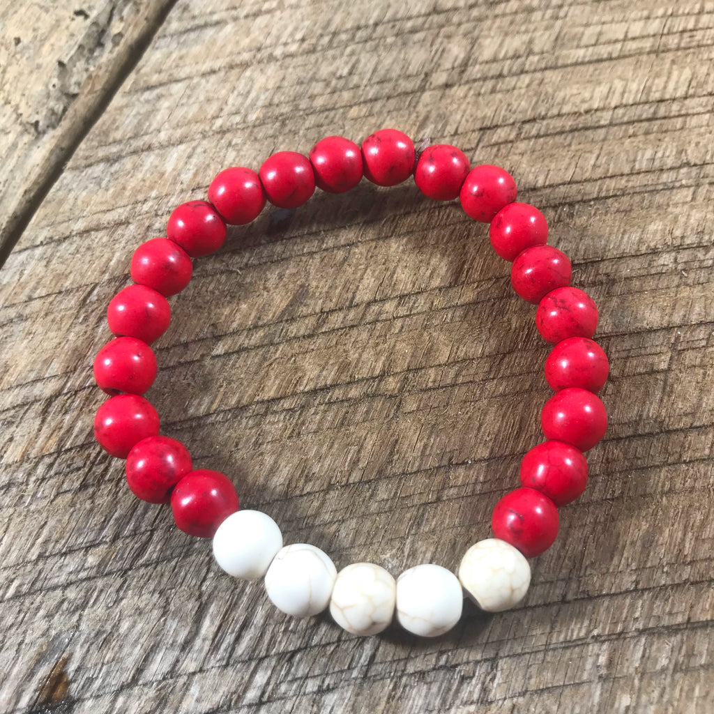 Red and White Beaded Bracelet