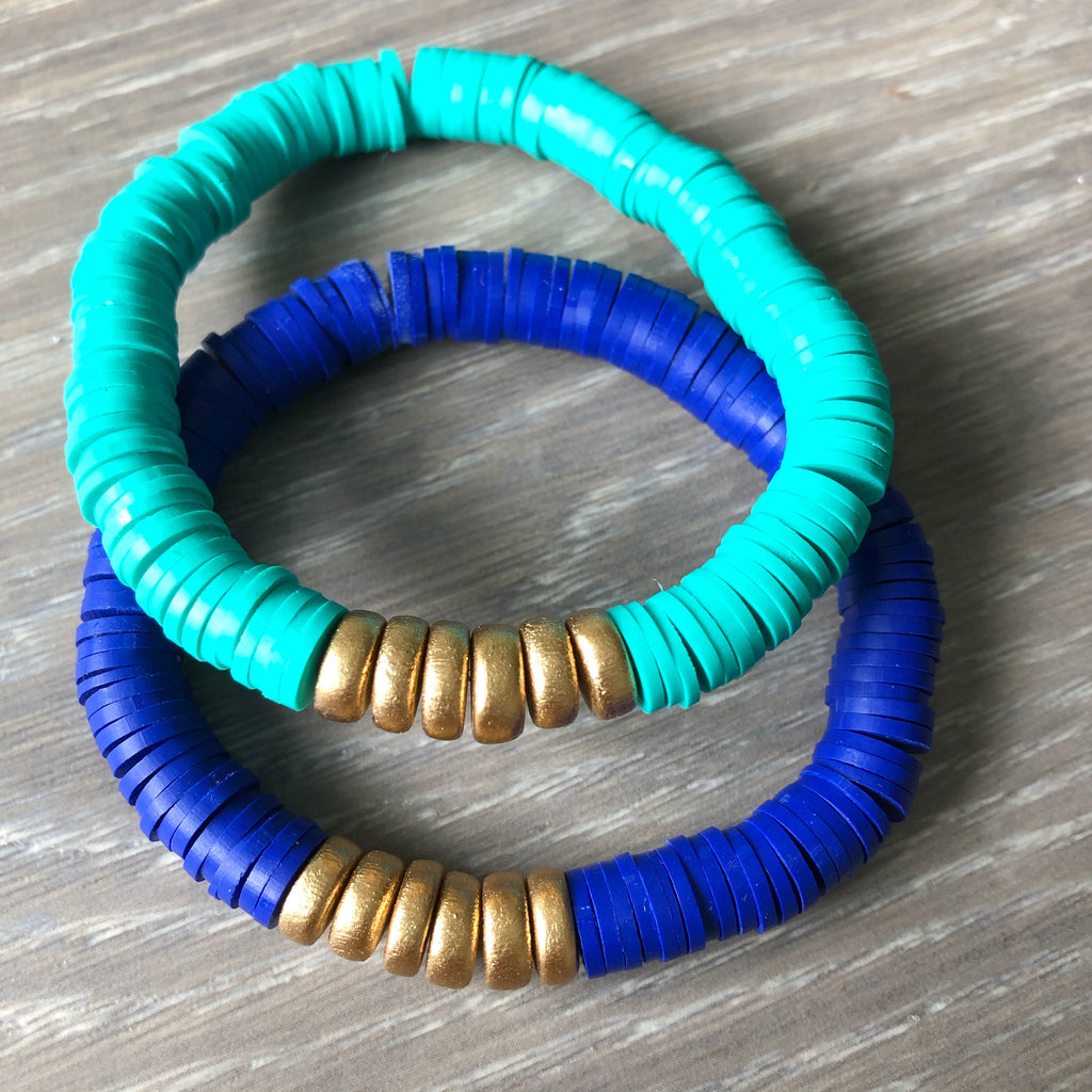 Blue Vinyl Heishi Bead Bracelet