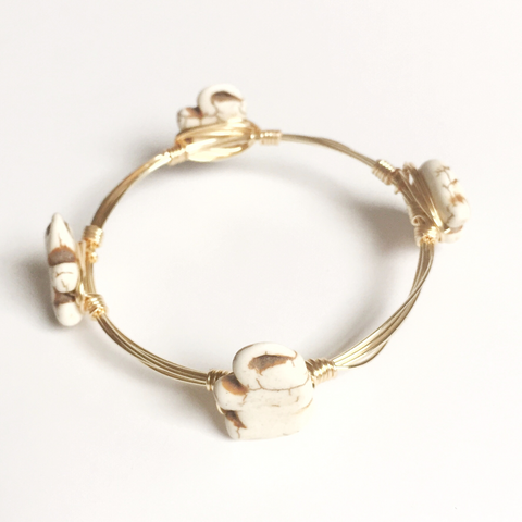 Small white elephant wire wrap bracelet